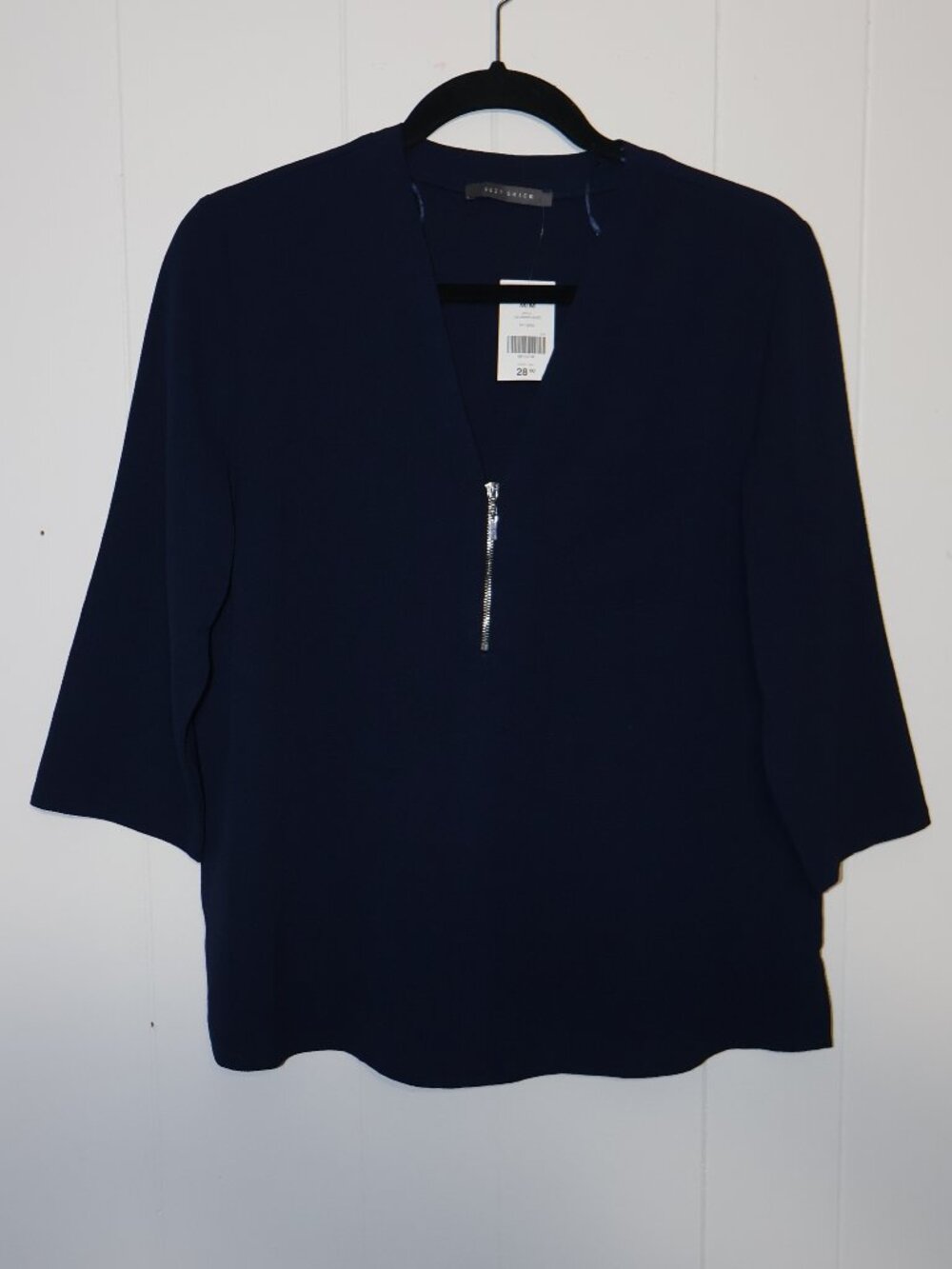 💜‎ 2 for $25 💜 NWT Suzy Shier Zip Blouse – Navy Blue (Women’s M)